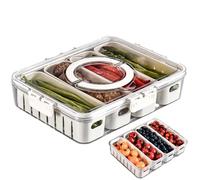 Snackle Box Container | Fruit Serving Platter With 4 Compartments And Handles,Frid Spoilage: Keep Your Food Well-maintained Withge Clear Organizer, Travel Snack Containers, Stackable Snackle Box