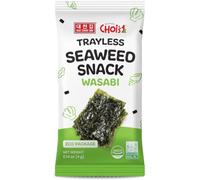 Snacks de algas tostadas sin cáscara Choi's 1 - Sabor Wasabi, paquete de 20 unidades (4 g cada una) | Láminas de nori ecológicas y sin cáscara - Snack picante de inspiración japonesa, sin gluten