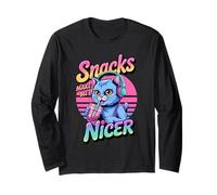 Snacks Make Me Nicer Funny 80s 90s Groovy Cat Meme Animal Manga Larga