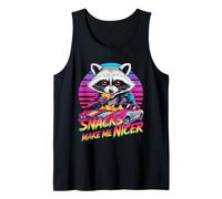 Snacks Make Me Nicer Funny 80s 90s Raccoon Retro Meme Animal Camiseta sin Mangas