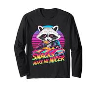 Snacks Make Me Nicer Funny 80s 90s Raccoon Retro Meme Animal Manga Larga