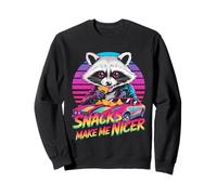 Snacks Make Me Nicer Funny 80s 90s Raccoon Retro Meme Animal Sudadera