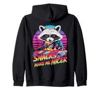Snacks Make Me Nicer Funny 80s 90s Raccoon Retro Meme Animal Sudadera con Capucha