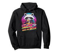 Snacks Make Me Nicer Funny 80s 90s Raccoon Retro Meme Animal Sudadera con Capucha