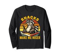 Snacks Make Me Nicer Mapache Divertido Mapache Comer Pizza Manga Larga