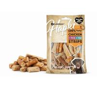 Snacks para Perros - Flamingo Hapki Tiras con Pollo, Pato y salmón - 85 g - sin azúcares añadidos