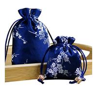 Snadulor 20 bolsas de seda con cordón de 3.9 x 5.5 pulgadas, bolsa de joyería bordada de brocado de seda china, bolsa de joyería para boda, bolsa de joyería para boda, azul oscuro