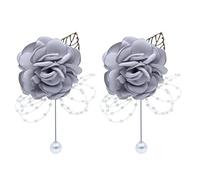 Snadulor Boutonniere de 2 piezas para hombre, boda, novia, dama de honor, novio y padrino para boda, cena formal y fiesta, gris claro