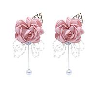 Snadulor Boutonniere de 2 piezas para hombre, boda, novia, dama de honor, novio y padrino para boda, cena formal y fiesta, color rosa