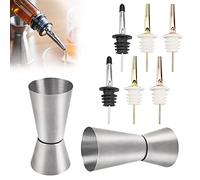 SNAGAROG 6 Boquillas para Botellas de Vino y 2 Vasos Medidores para Cócteles de 25/50 ml Boquilla para Botellas de Aceite Antigotea Vertedores de Botellas para Aceite Dorado Plateado Oro Rosado