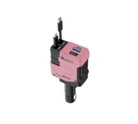 SNAHLPER Retráctil Cargador Coche para Octavia/Praktik/Rapid/Roomster/Superb/Yeti, Carga Rapida, 4 en 1 66W Cargadors Mechero, con 2 Puertos Carga y 2 Cables Retráctiles,Pink