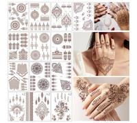 SNAIL GARDEN 16 hojas de tatuaje temporal marrón rojo tatuaje adhesivo duradero mandala flor tatuaje falso tatuajes de encaje para manos, dedos, brazos, espalda, cuello, festival tatuajes para mujeres