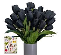 SNAIL GARDEN 3 ramos/27 flores artificiales negras, tulipanes de seda falsos de tacto real, ramo de flores sintéticas para decoración del hogar, fiestas, arreglos florales, flores decorativas de