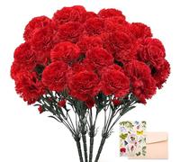 SNAIL GARDEN 4 racimos de 56 cabezas de claveles artificiales, flores artificiales de claveles rojos con 2 tamaños de flores y hojas, clavel de seda para el día de la madre, boda, decoración del hogar