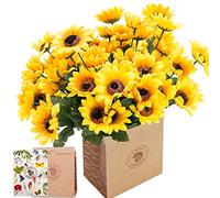 SNAIL GARDEN 6 Ramos de Girasoles Artificiales,42 Cabezas de Girasol Realista de Seda,con Tarjeta de Felicitación & Bolsa de Papel Marrón para el Hogar Hotel Oficina Boda Decoración