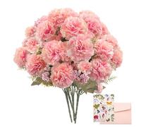SNAIL GARDEN Paquete de 4 claveles artificiales rosas de 40 cabezas, flores de seda de tacto real con 2 tamaños de flores y hojas, claveles falsos a granel para bodas, día de la madre, decoración del