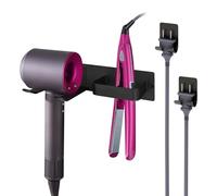 SNAIL GARDEN Soporte para secador de pelo, estante de almacenamiento combinado de montaje en pared, 2 organizadores de cables de enchufe, organizador de herramientas de pelo de baño, autoadhesivo,