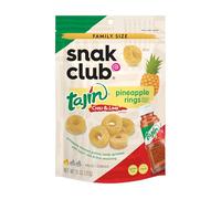 Snak Club Anillos de piña, tajin chile y lima, condimentados, dulces y picantes, sabor suave, bajo en grasa, vegano, sin gluten, tamaño familiar, 325 ml