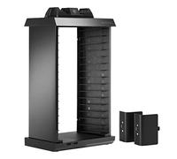 snakebyte Torre de Juegos con estación de Carga para 2 mandos de Xbox One 4, 2 Ranuras USB, Espacio para 15 Juegos y BLU-Ray - Organizador y estación de Carga