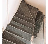 SnamicE Alfombra rectangular para escalera con dobladillo de 3 cm, insonorizada, antideslizante, sin pegamento, lavable, cosida de forma segura, gris, 26 x 90 cm, cúrcuma 26 x 65 cm, gris, 30 x 80 cm