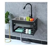 SnamicE Fregadero de Acero Inoxidable de Pared, de un Seno con Grifo, para Restaurante, Cocina, Bar y Uso General en Exteriores. Extraíble, 48 x 35 cm.,Pull out The Tap-48x35