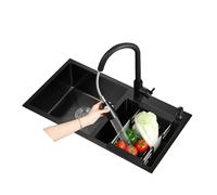 SnamicE Fregadero de Cocina bajo encimera, Fregadero Doble de Acero Inoxidable, Fregadero de Cocina empotrable Negro, Fregadero para lavavajillas doméstico para Cocina de pr,82X45cm/32.2X17.7in