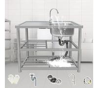 SnamicE Fregadero de Cocina Individual para preparación y Uso General, Independiente, para Exteriores, con Grifo y escurridor. Lavamanos con Estante de Almacenamiento para EST,Right-80x41.5x80cm