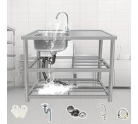 SnamicE Fregadero de Cocina Individual para preparación y Uso General, Independiente, para Exteriores, con Grifo y escurridor. Lavamanos con Estante de Almacenamiento para EST,Left-80x41.5x80cm
