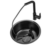 SnamicE Fregadero redondo pequeño de acero inoxidable para cocina, balcón, bar, isla, piscina de agua, lavabo bajo encimera con grifo de cascada, acero negro