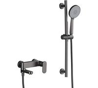 SnamicE Grifos de Ducha, grifos de bañera de latón Gris montados en la Pared, Grifo Mezclador Monomando de Agua fría y Caliente para bañera con grifos de bañera y Varilla elevadora,F