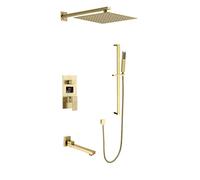 SnamicE Grifos, grifos de baño, Grifo, Sistema de Ducha, Juego de Grifo de Ducha de Pared con Pantalla Digital, Juego Combinado de Ducha, Cabezal de Ducha de Lluvia, Juego combinad,Brushed D-a