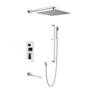 SnamicE Grifos, grifos de baño, Grifo, Sistema de Ducha, Juego de Grifo de Ducha de Pared con Pantalla Digital, Juego Combinado de Ducha, Cabezal de Ducha Tipo Lluvia, Juego combin,Chrome-a