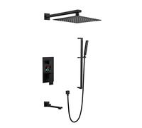 SnamicE Grifos, grifos de baño, Grifo, Sistema de Ducha, Juego de Grifo de Ducha de Pared con Pantalla Digital, Juego Combinado de Ducha, Cabezal de Ducha Tipo Lluvia, Juego combin,Black-a