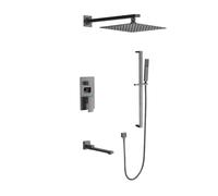 SnamicE Grifos, grifos de baño, Grifo, Sistema de Ducha, Juego de Grifo de Ducha de Pared con Pantalla Digital, Juego Combinado de Ducha, Cabezal de Ducha Tipo Lluvia, Juego combin,G Grey-a