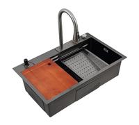 SnamicE Juego de Fregadero de Acero Inoxidable, Fregadero de Cocina Tipo Cascada, Fregadero empotrable con Accesorios, Fregadero Individual para lavavajillas, Fregadero de e,65X45cm/25.5X17.7in