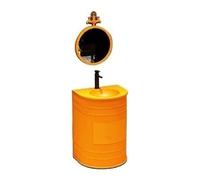 SnamicE Lavabo de Columna de Metal Creativo con Grifo y desagüe, Lavabo de pie en Forma de D, tocador de baño Industrial con Lavabo, Color Naranja-B,Orange-B