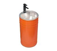 SnamicE Lavabo de Columna Redondo con Fregadero de Acero Inoxidable, Lavabo de pie, combinación Creativa de Lavabo de baño de Metal con Grifo y Kit de Drenaje, Color na,Orange-A