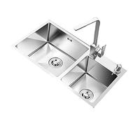 SnamicE Paquete de Fregadero para lavavajillas 304, Fregadero de Cocina de Doble Tanque para Verduras, Fregadero de Acero Inoxidable Grueso, Fregadero Manual, Fregadero Prof,Silver-82 * 45cm