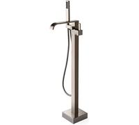SnamicE Sistema de Ducha, caño Tipo Cascada, Grifo de bañera Independiente, llenador de bañera, Negro, Montaje en Suelo, grifos de bañera de latón, Monomando con Ducha de Mano, jue,Brushed Nickel