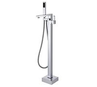 SnamicE Sistema de Ducha, Grifo de bañera Independiente, llenador de bañera, Negro, Montaje en Suelo, grifos de bañera de latón, Monomando con Ducha de Mano, Juego de Ducha de Lujo,Chrome