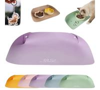 Snap-Button Faux Leather Pet Food Mat, Raised Edge Pet Food Mat, Waterproof Non Slip Leather Pets Feeding Mats, Semi Enclosed Easy Clean Mats to Contain Spill (Purple)
