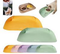 Snap-Button Faux Leather Pet Food Mat, Raised Edge Pet Food Mat, Waterproof Non Slip Leather Pets Feeding Mats, Semi Enclosed Easy Clean Mats to Contain Spill (Yellow+Green)