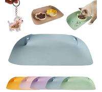 Snap-Button Faux Leather Pet Food Mat, Raised Edge Pet Food Mat, Waterproof Non Slip Leather Pets Feeding Mats, Semi Enclosed Easy Clean Mats to Contain Spill (Blue)