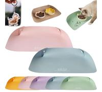 Snap-Button Faux Leather Pet Food Mat, Raised Edge Pet Food Mat, Waterproof Non Slip Leather Pets Feeding Mats, Semi Enclosed Easy Clean Mats to Contain Spill (Pink+Blue)