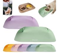 Snap-Button Faux Leather Pet Food Mat, Raised Edge Pet Food Mat, Waterproof Non Slip Leather Pets Feeding Mats, Semi Enclosed Easy Clean Mats to Contain Spill (Purple+Green)