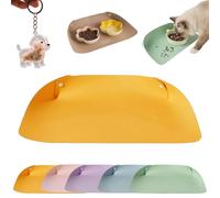 Snap-Button Faux Leather Pet Food Mat, Raised Edge Pet Food Mat, Waterproof Non Slip Leather Pets Feeding Mats, Semi Enclosed Easy Clean Mats to Contain Spill (Yellow)