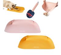 Snap-Button Faux Leather Pet Food Mat with Raised Spill Edge, Cat Dog Food Mat, Waterproof Non-Slip Feeding Station for Cats & Small Dogs, Easy-Clean Floor Protector, for Water Fountains (K-1)