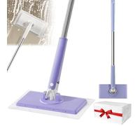 Snap Grip Mini Mop, Clever Snap-Grip Mini Mop, Lazy Mops Clip On with One-Button Clamping, 360 Rotating Wet and Dry for Floor Wall Bathroom Kitchen (Purple, 95cm)