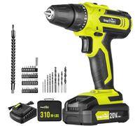 SnapFresh Taladro Atornillador a Batería 20V, 35Nm, 21+1 Par, 2 Velocidades, Taladro Eléctrico sin Cable con LED, 43 Accesorios, Batería 2.0Ah y Cargador Rápido, Ligero para Hogar y Bricolaje