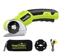 SnapFresh Tijeras Eléctricas sin Cable - Cortador de Cartón a Batería con 2 Cuchillas Autoafilables SKS7, Luz LED y Bolsa de Almacenamiento, para Cartón, Papel, Alfombras, Cuero, Fieltro y PVC